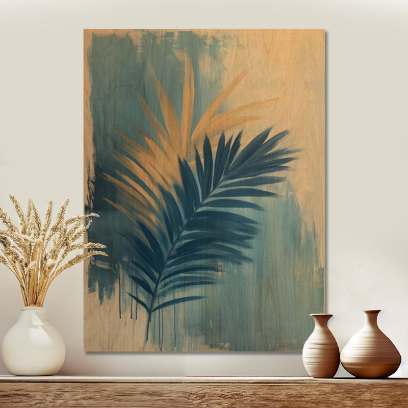 Silhouette de palmier bleu - Décoration murale en bois avec feuilles tropicales, H 40 po x l 30 po, Rectangulaire