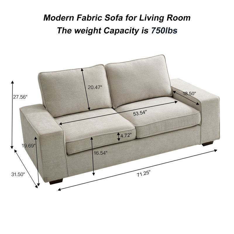 Saidee Chenille Abstract Arm Loveseat, Beige Chenille, 27.56"H x 71.25"W x 31.5"D