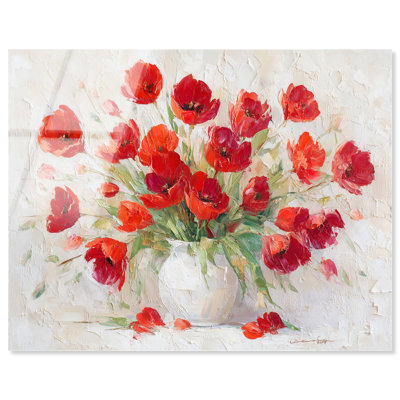 Art mural occidental en acrylique «Red Blooms in a Vase» par Art Remedy, prêt à être suspendu