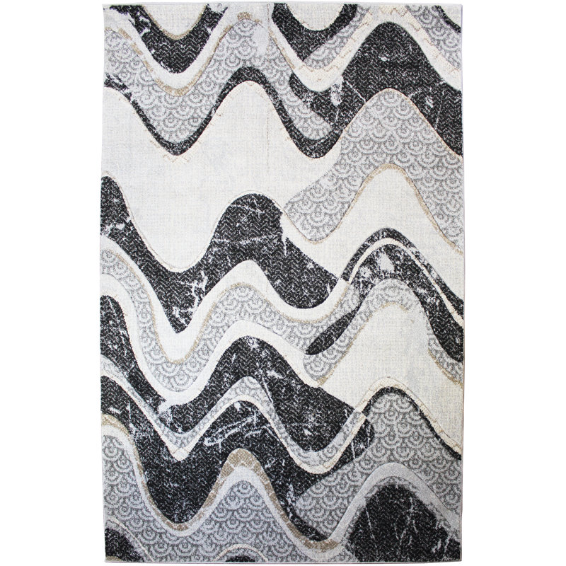 Tapis abstrait gris/noir zone Dura, Rectangulaire 1 pi 8 po x 2 pi 6 po