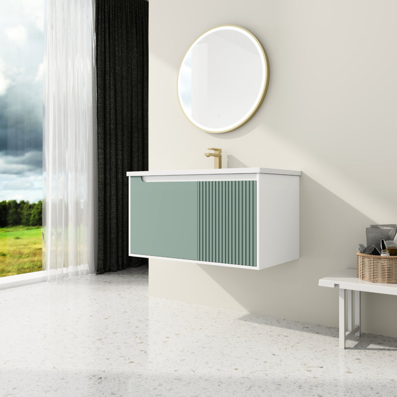Meuble-lavabo de salle de bain avec lavabo en céramique - Meuble-lavabo mural 36 po, lavabo, décoration élégante, - Matériau
