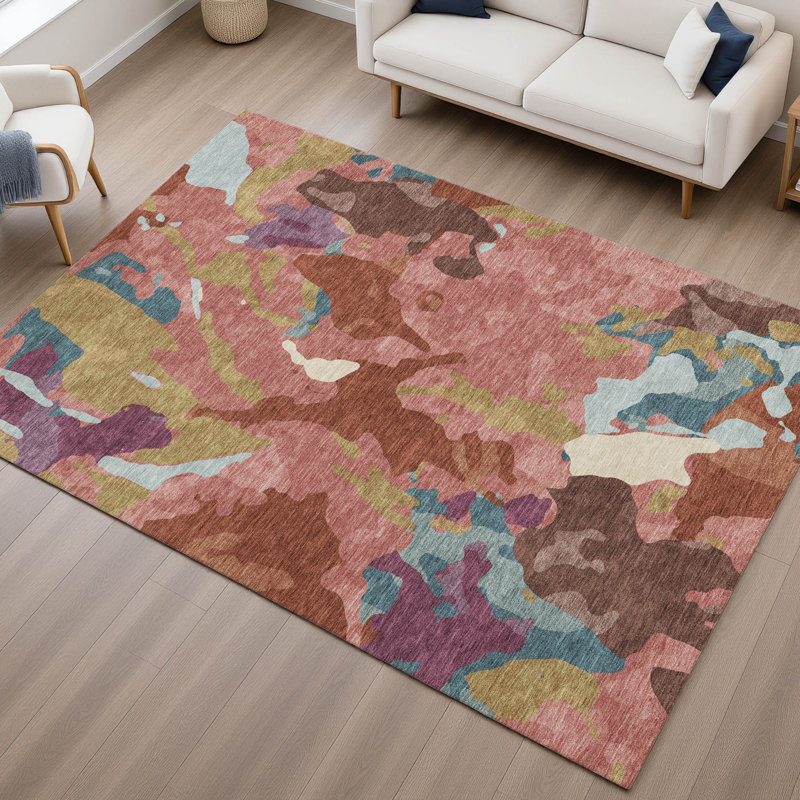Tapis moderne lavable à la machine de qualité supérieure Mayfield AMF2161, Rectangulaire 3 pi x 5 pi, Pink