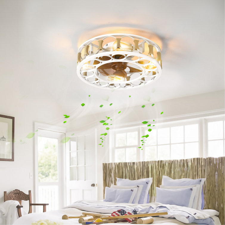 Caged Ceiling Fan With Lights Remote Control,Semi -Embedded Modern Ceiling Fans, 6 Speeds Reversible Blades, 4 LED Bulbs Include