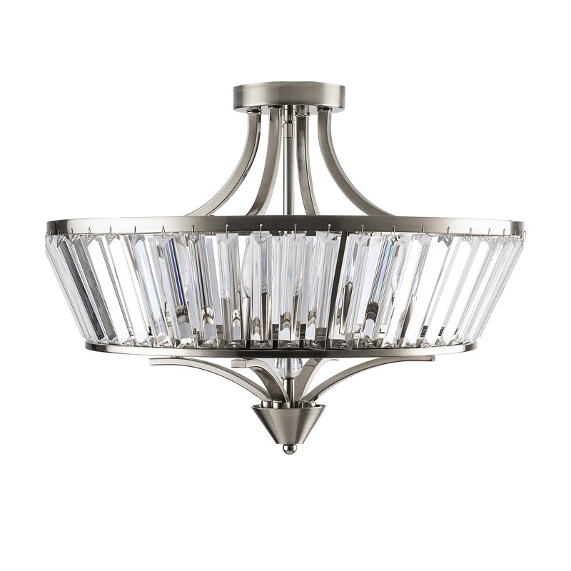 20''-4 Lights Satin Nickel Modern Metal And Crystal Semi Flush Mount Lighting For Living Room/Bedroom, Satin Nickel