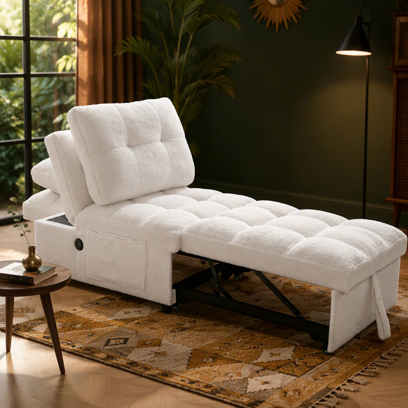 Chaise convertible avec port de charge USB intégré, poche de rangement latérale, chaise d'appoint avec dossier réglable