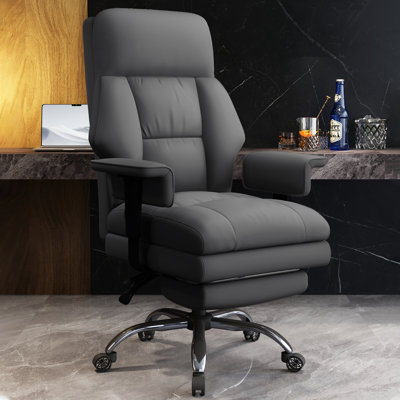 Fauteuil de bureau ergonomique pivotant à haut dossier, fauteuil de bureau à roulettes en similicuir gris