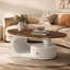 Ensemble de 2 tables gigognes de luxe, tables avec rangement pour le salon, ensemble de tables ovales et rondes, table centrale blanche, table basse, table d'appoint, grande table de 47,24 po, petite de 19,69 po