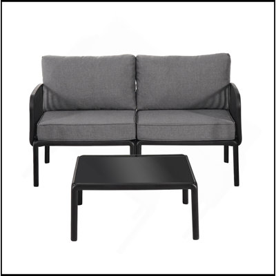 3 Piece Patio Conversation Sets, Modern Outdoor Patio Sectional Furniture Set With Square Coffee Table, Waterproof Thick Cushion Deep Seating For Porch, Balcony