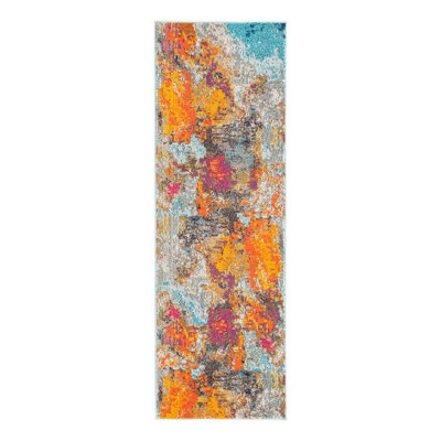 Octagon Abstract Blue/Gray/Orange Area Rug