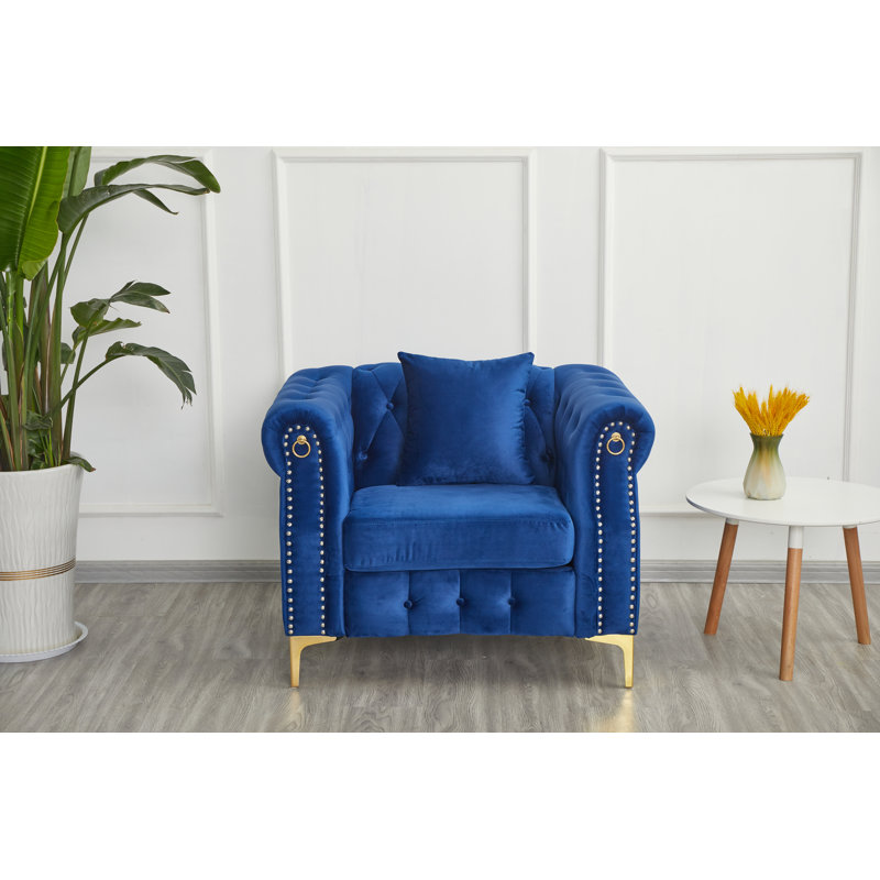 Frotten Velvet Chesterfield Chair, Blue Velvet