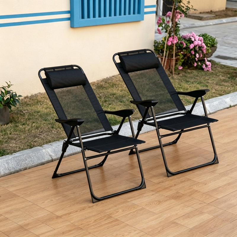 Ensemble de 2 chaises de patio pliantes, Noir