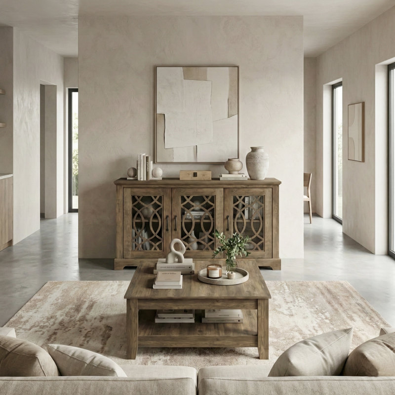 Ensemble de salon Weddel Basilico avec buffet et table basse, Chêne noueux, Chêne noueux