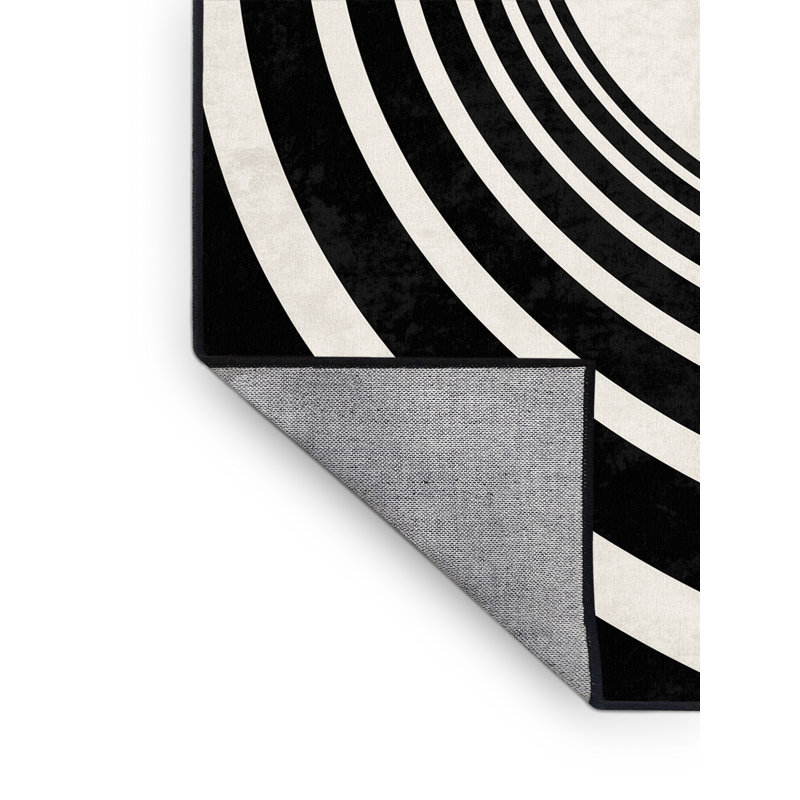 Tapis art déco lavable à la machine Pavla en gris - reliure noire, 4 x 6