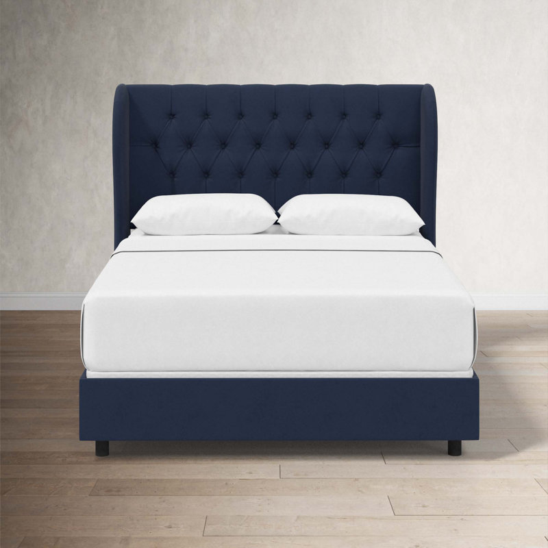Tomey Upholstered Wingback Bed, Full, Classic Ink Performance Velvet