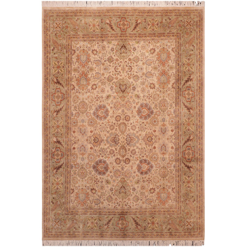 Tapis oriental en laine noué à la main beige / vert / rouille 8 pi x 10 pi Paddyjoe