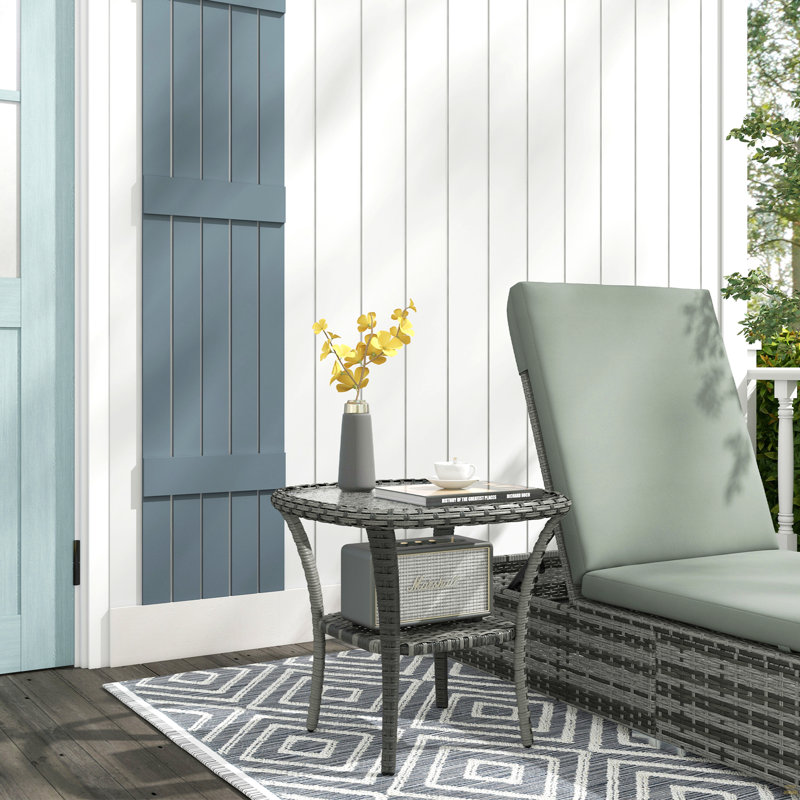 Table basse en rotin avec tablette de rangement, table d'appoint en osier avec plateau en verre