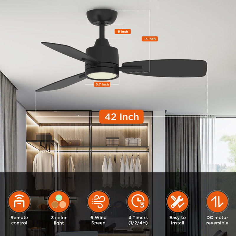 42'' Ceiling Fan With Led Lights (Set Of 2), Black