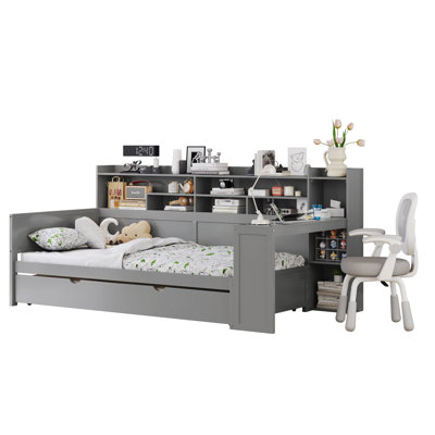 Playden Modern Multifunctional Daybed with Trundle and Storage Shelves