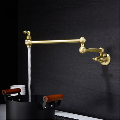 Robinet de robinet de robinet en laiton doré à fixation murale avec accoudoirs de conception fonctionnelle pour des résultats optimaux, double gestion précise du débit d'eau, mécanisme de protection de la surface de corrosion, serein et sans aérateur