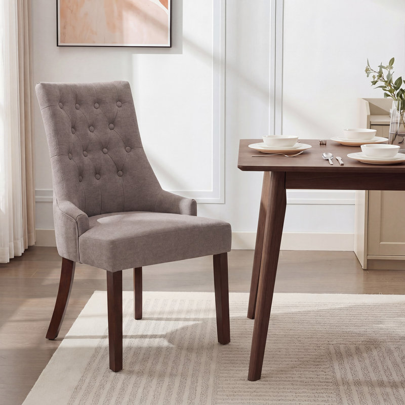 Parsons Upholstered Dining Chair Tufted  Soild Wood Side Chair, Taupe