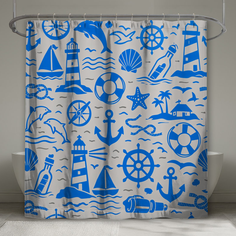 Rideaux de douche bleu nautiques très longs, 70in W x 84in H