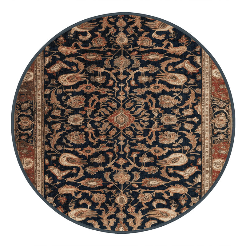Machine Washable Persian Brown Area Rug, Round 8'