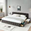 Structure de lit tapissier très grand gris foncé avec tiroir, chenille au design moderne et confortable