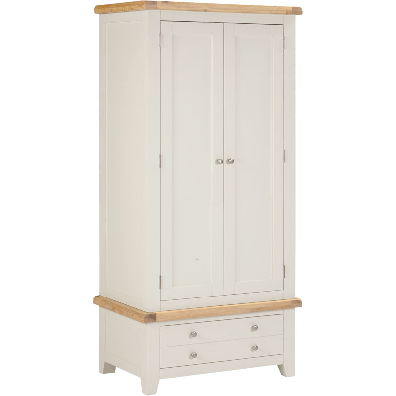 Windsor 2 Door Solid Wood Wardrobe, Ivory/Oak