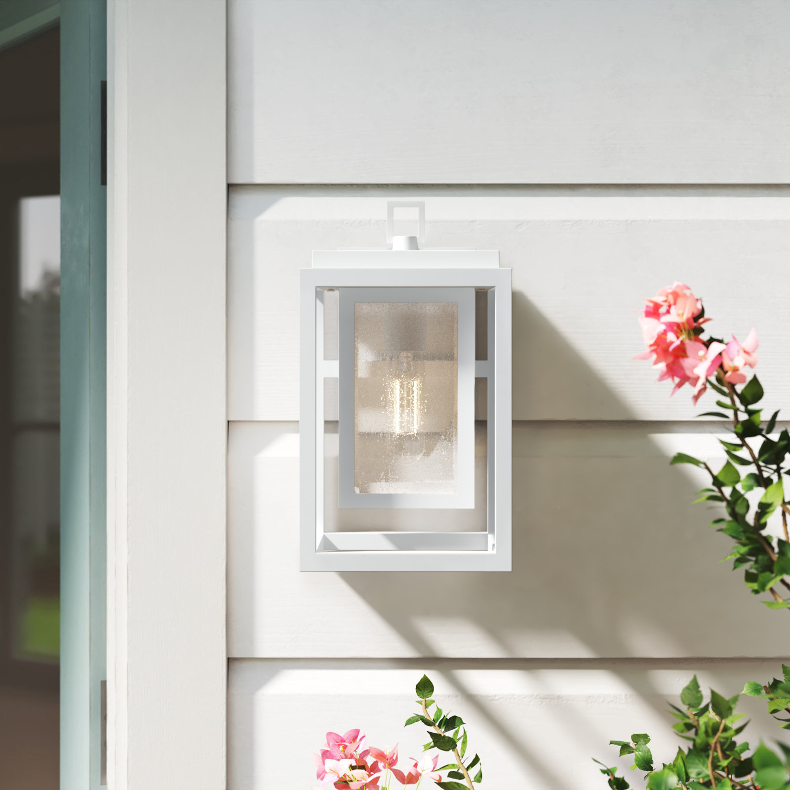 Single Light Outdoor Wall Light, Textured White, 12" H x 7" W x 6.75" D