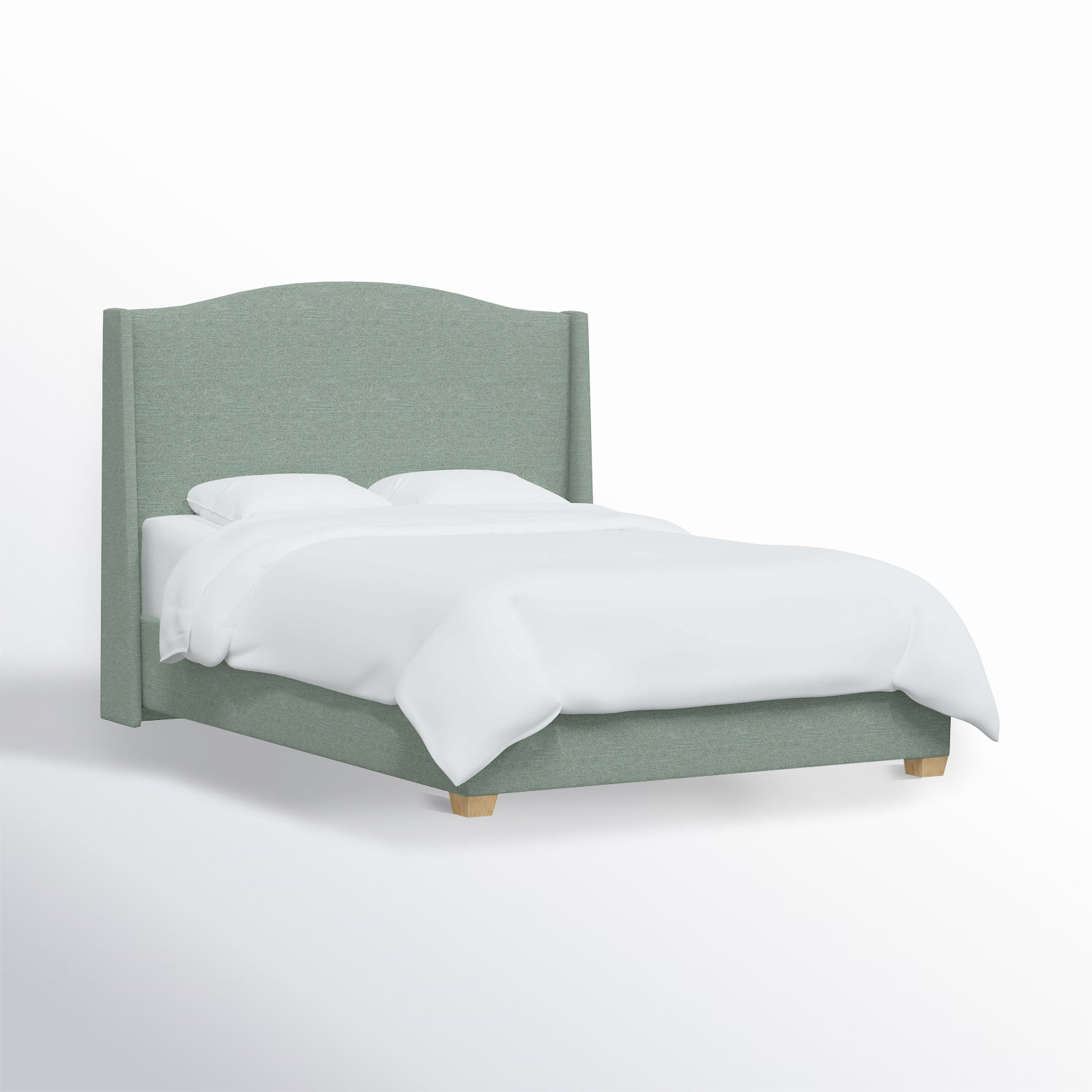 Allis Wingback Platform Bed, Queen, Textured Seafoam Linen