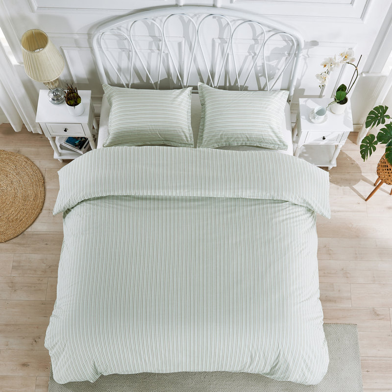Ensemble de couette à rayures, Vert, Très grand