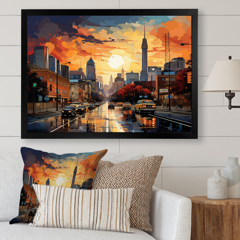 Atlanta Popart Landscape VI, reproduction d'art sur toile, H 16 po x l 32 po x P 1 po, Cadre photo noir