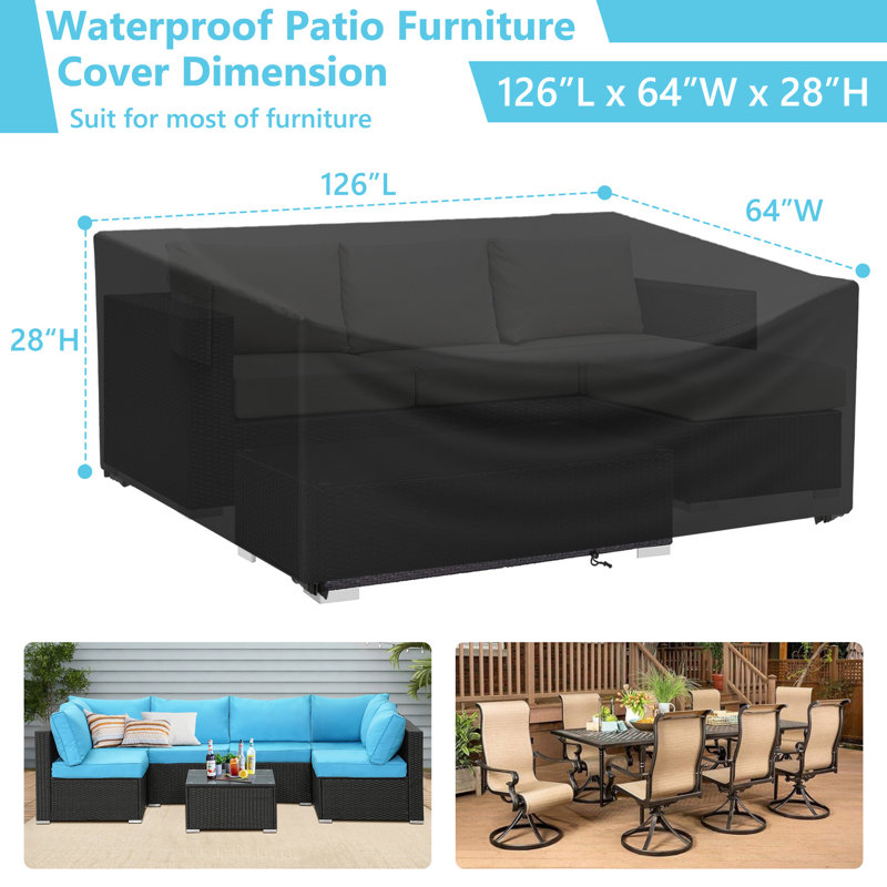 Housse de protection pour meubles d'extérieur robuste et imperméable rectangulaire pour jardin et terrasse, Noir