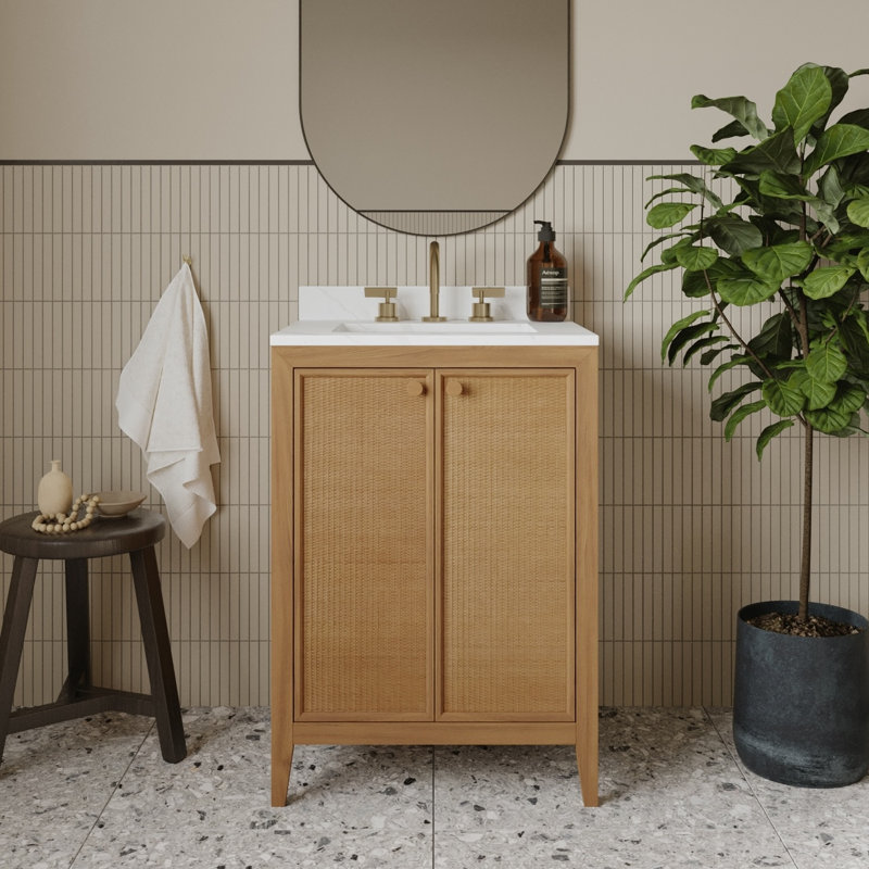 Whitney Rattan 24" Bathroom Vanity with Cultured Marble Countertop, 24"