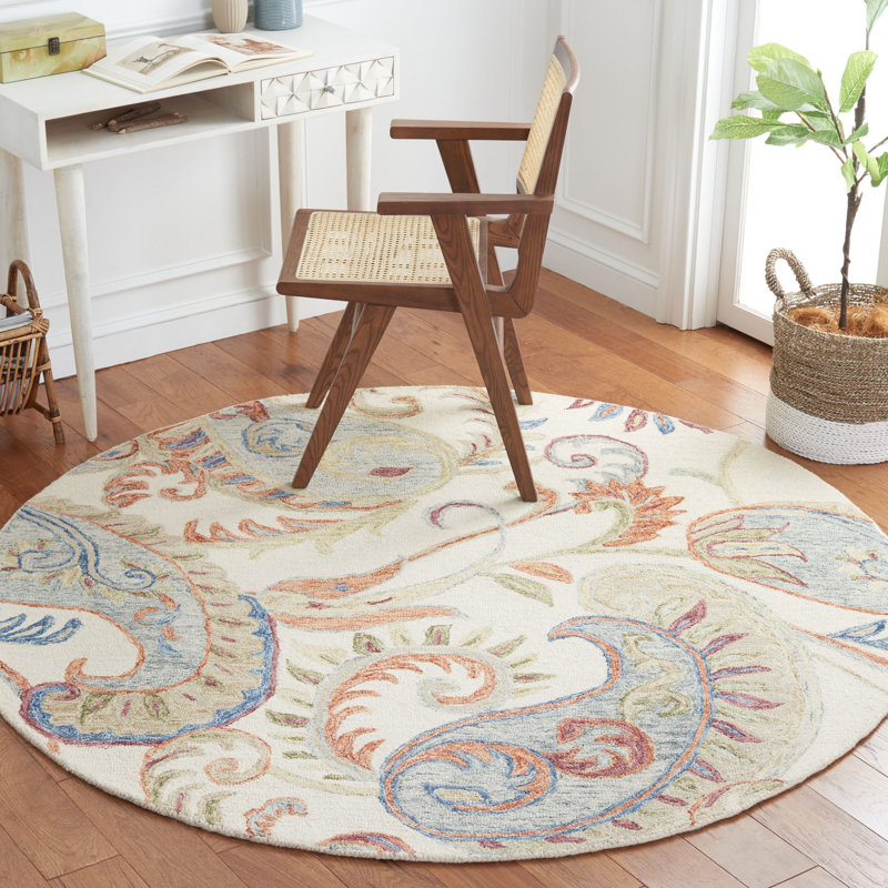 Tapis de couloir en laine / coton touffeté à la main de style couloir Alben, Rond 6 pi