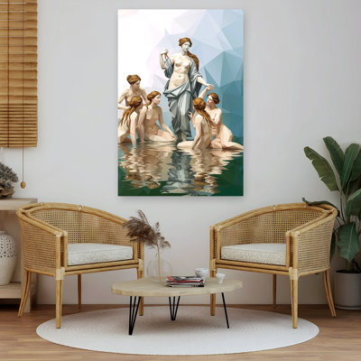 Goddess And Nymphs Bathing Ethereal Geometric Serene Wall Art Print 1 Piece Wrapped Canvas Wall Art