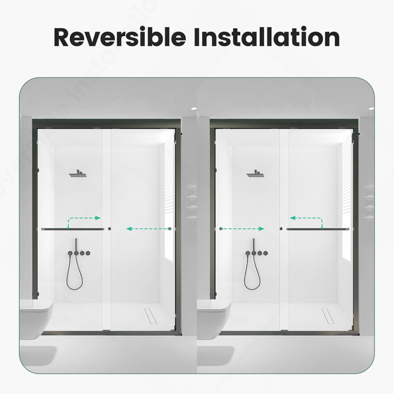 44"-48"W*72" H Semi-Frameless Double Sliding Shower Door, Bypass Shower Door, 1/4" (6Mm) Thick SGCC Tempered Glass Door, Matte Black
