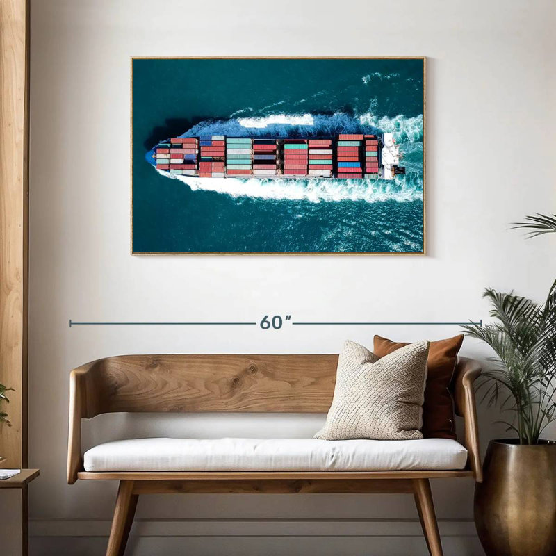 Bateau en métal, Cadre flottant en bois naturel, 43 po x 29 po