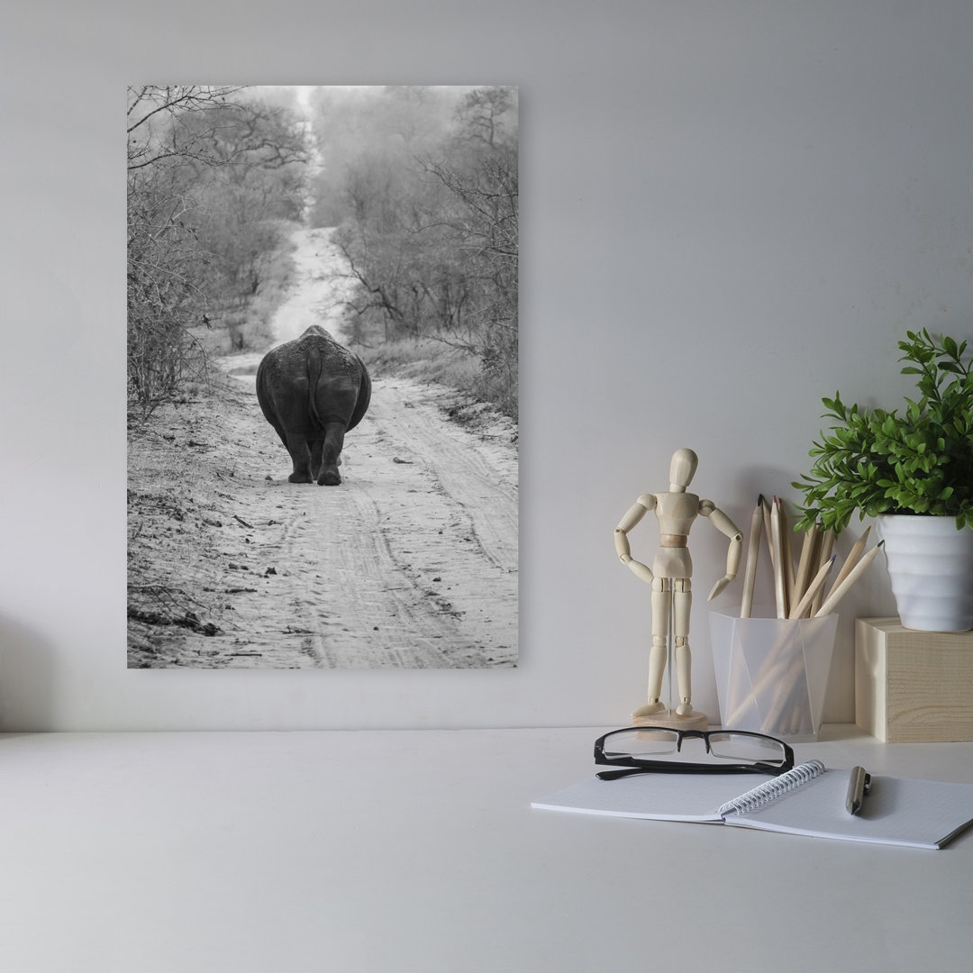 African Rhino Path Serene Abstract Contemporary Animal Forest Wall Art Print