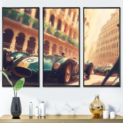 Vintage Blue Race Car In Street Race III " Vintage Blue Race Car In Street Race III " 3 - Pieces