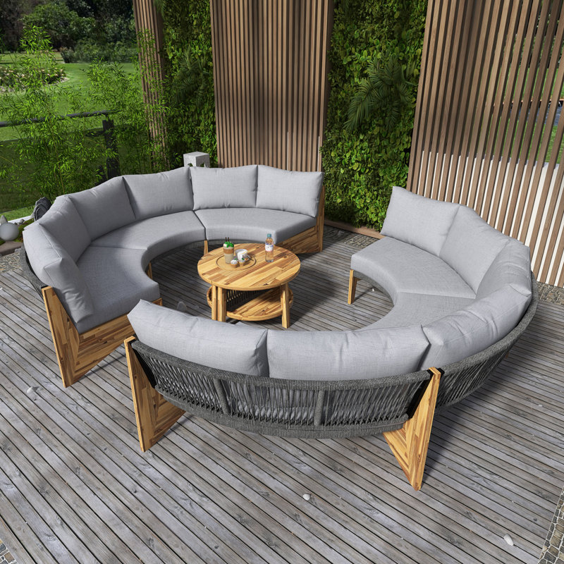 Ensemble de conversation pour 6 personnes avec coussins et table basse, Gris