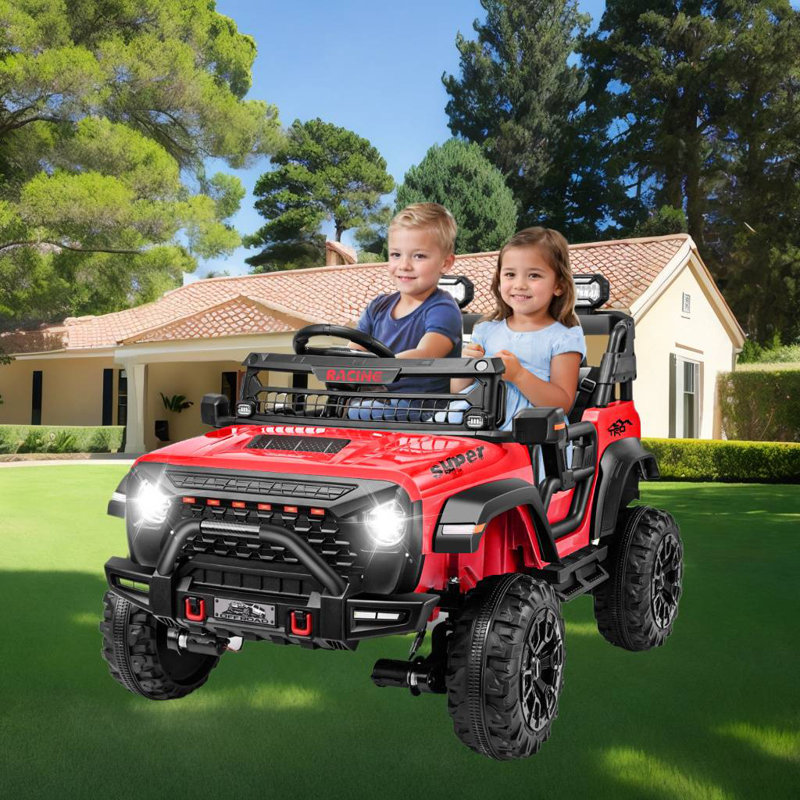 Jouets électriques Jeeps 24 places 2 places avec télécommande, Bluetooth, musique, lumières, 3 vitesses, Rouge