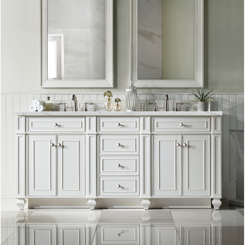 Bristol 72'' W Double Vanity, Bright White, Ethereal Noctis, 8" Widespread