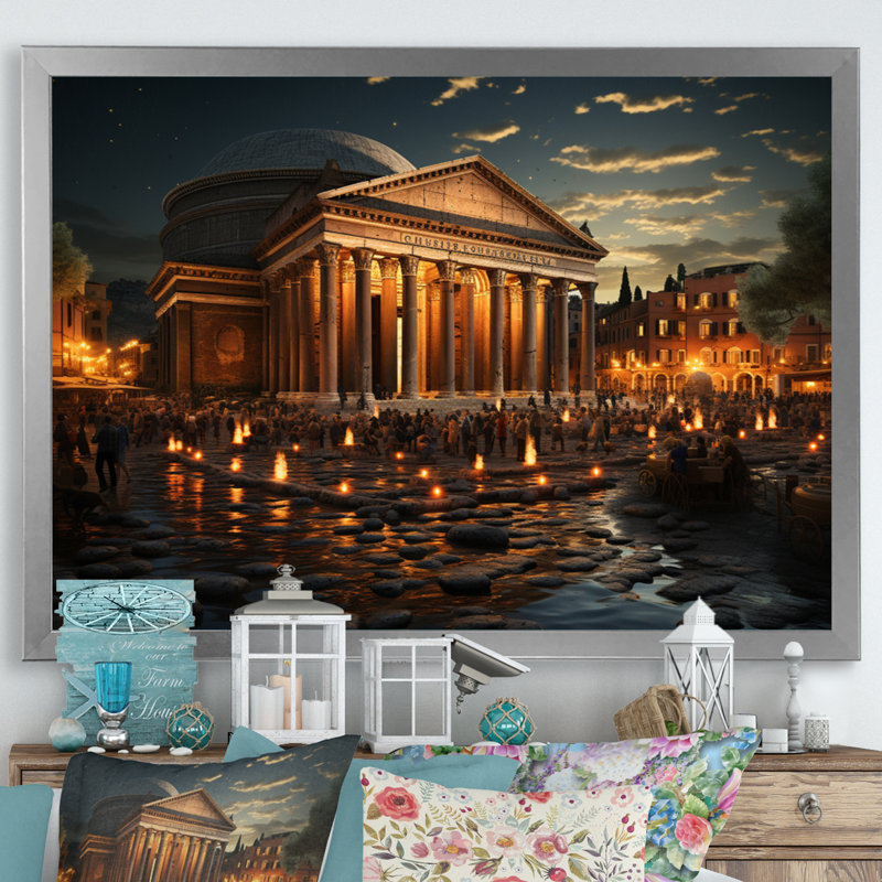 «Italy Pantheon Rome», reproduction sur toile, H 34 po x l 44 po x P 1,5 po, Cadre simple argenté