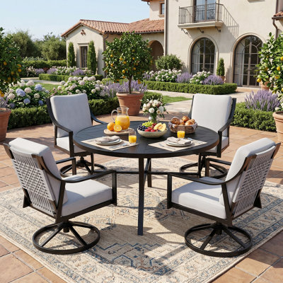 Round 4 - Person Dining Set With 4 Swivel&Rocking Chair And Cushions