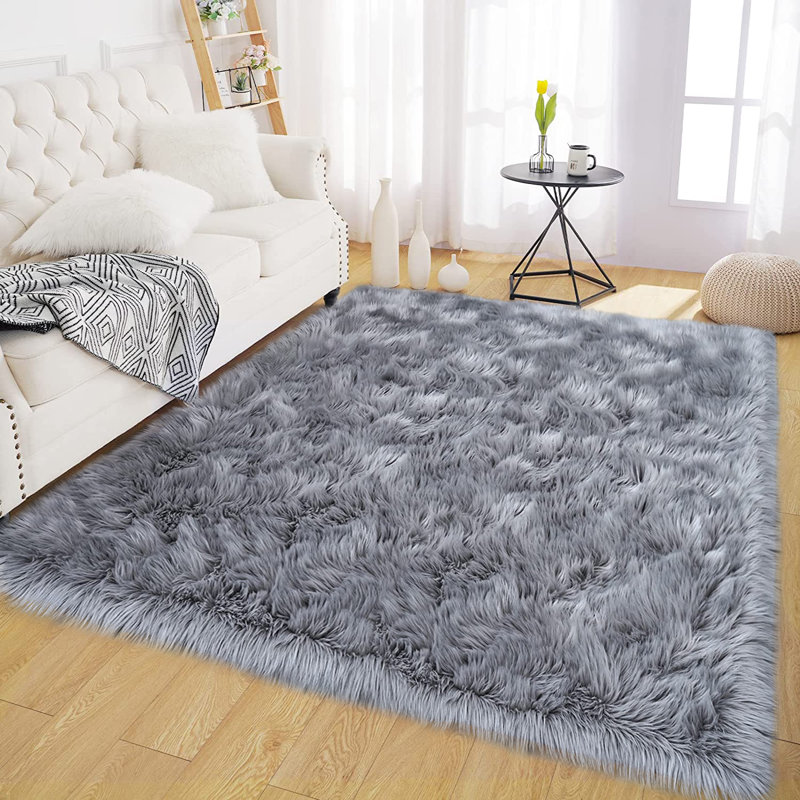 Leony Faux Sheepskin Indoor Rug, Rectangle 6'6" x 10'