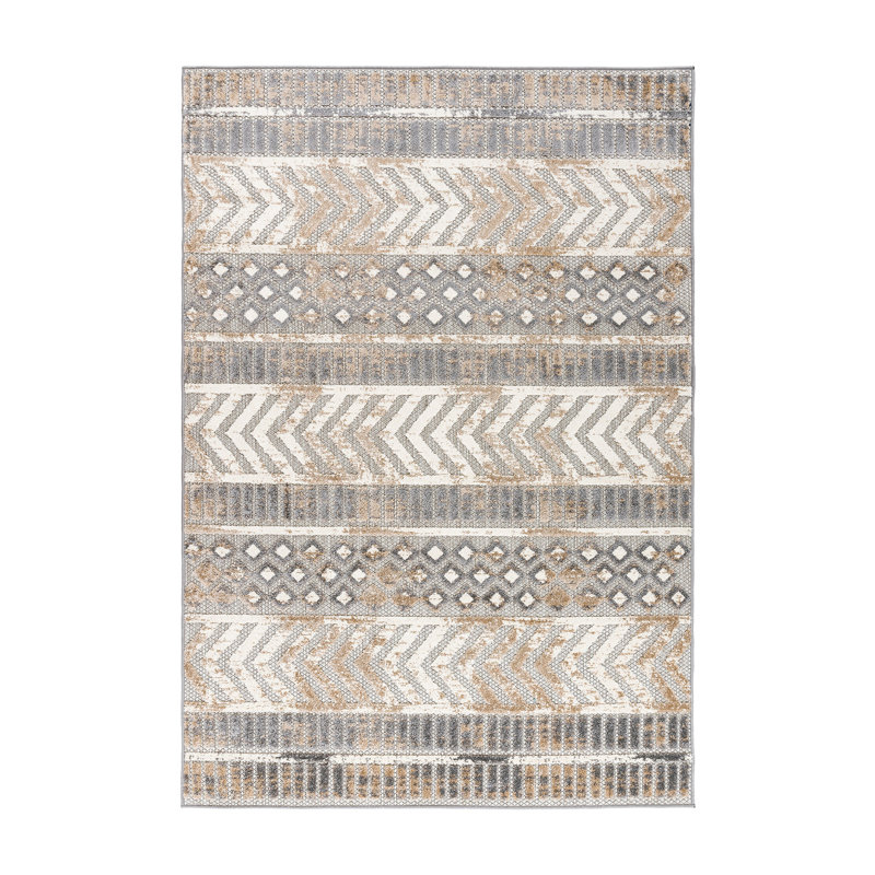 Tapis intérieur / extérieur gris / ivoire / beige Alphee, Rectangle 10 pi x 14 pi