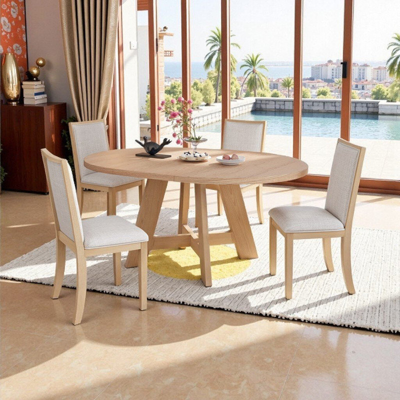 Ensemble de table de salle à manger extensible en bois massif pour 4 avec rallonges de 18 po et chaises rembourrées