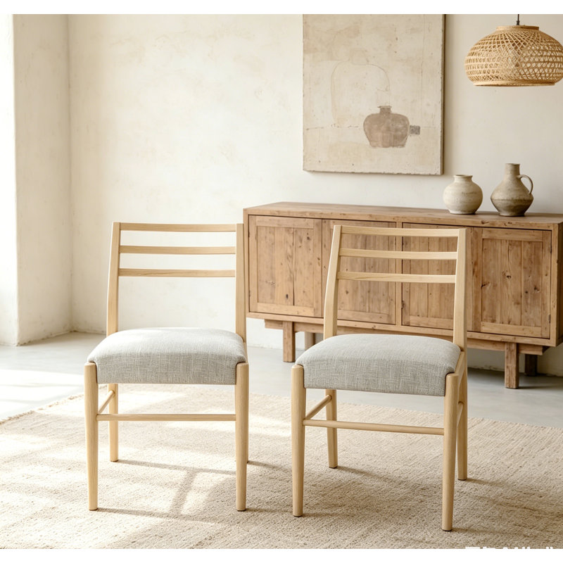 Chaise d'appoint rembourrée Deeann, Tissu beige clair / structure en frêne clair