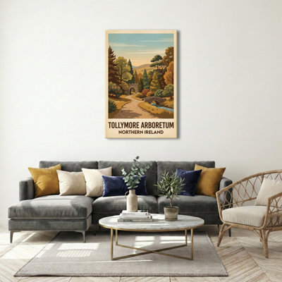 Tollymore Arboretum, Northern Ireland - Romantic Travel Poster Of Woodlands And Stone Bridges. Giclee Print On Wrapped Canvas. Wall Art, Home Decor - Parks & Gardens, Northern Ireland - Wrapped Canvas Print